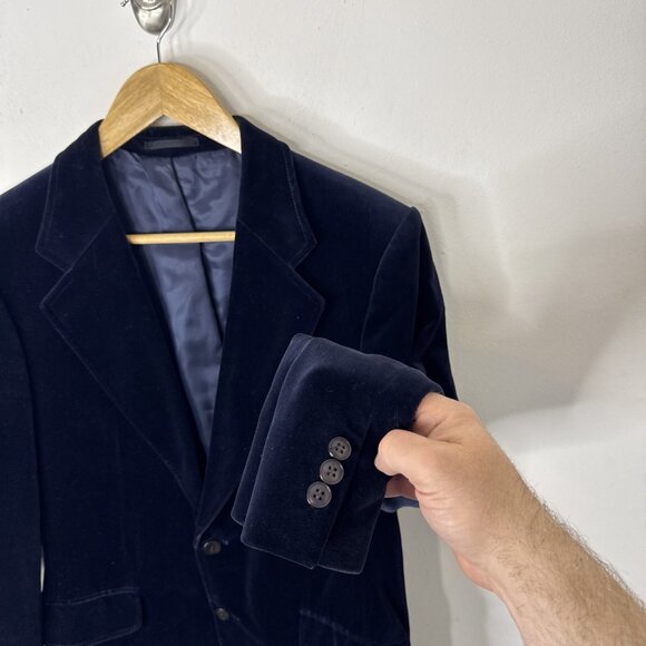 Vintage John Stephen Of London Limited Edition Men 38 Blue Velvet Blazer - Picture 2 of 9